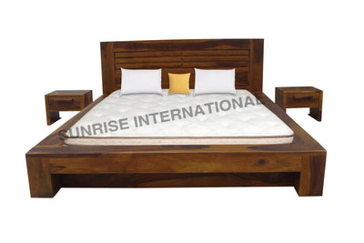 Sheesham wooden storage bed in King or Queen size with mattress, front view