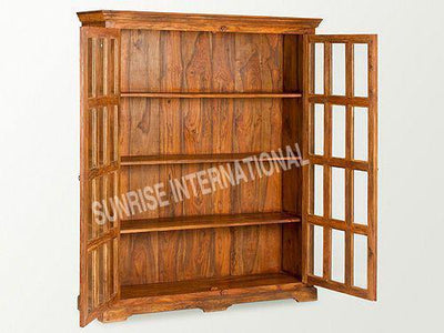 solid wood bookshelf with glass door online