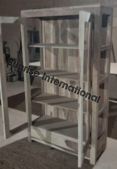 Solid Sheesham wood display glass cabinet - crockery cabinet - bookshelf with Double door