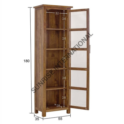 Solid Wood Display Glass Cabinet - Crockery Bookshelf With Single Door