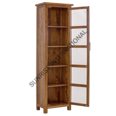 Solid Wood Display Glass Cabinet - Crockery Bookshelf With Single Door