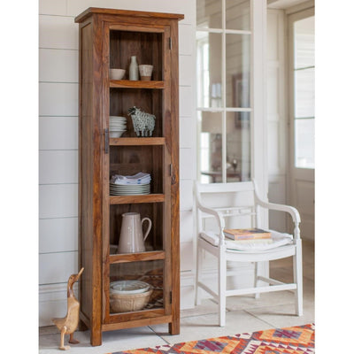 Solid Wood Display Glass Cabinet - Crockery Bookshelf With Single Door