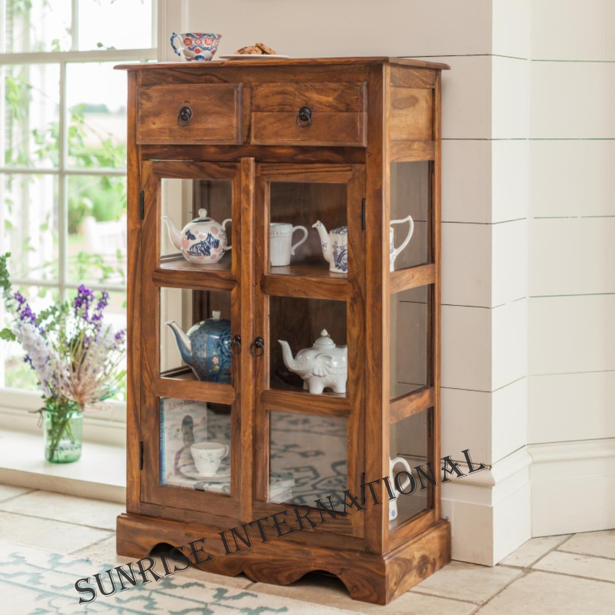 Solid wood display glass cabinet wooden crockery kitchen cabinet Furniture Online Buy Wooden Furniture for Every Home Sunrise International