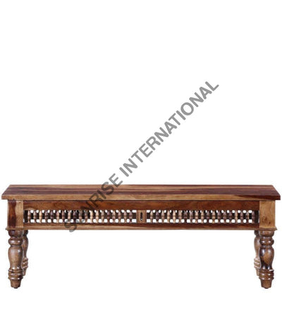 Traditional Style Solid Sheesham Wood Dining Table With Cushioned Chair & Bench Furniture Set Home