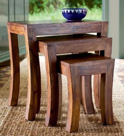 Sheesham wood nesting side tables set of 3 tucked together