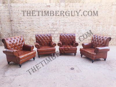 vintage leather sofa chair set
