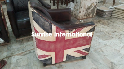 Wooden Vintage union jack leather lounge chair sofa furniture