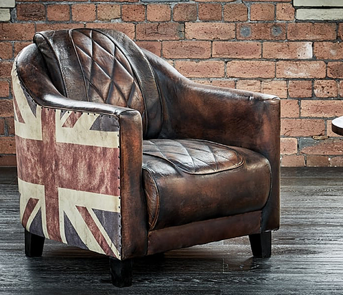 Wooden Vintage union jack leather lounge chair sofa furniture
