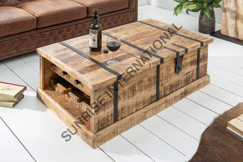 Buy Designer solid wood Center Table with storage trunk space online ...