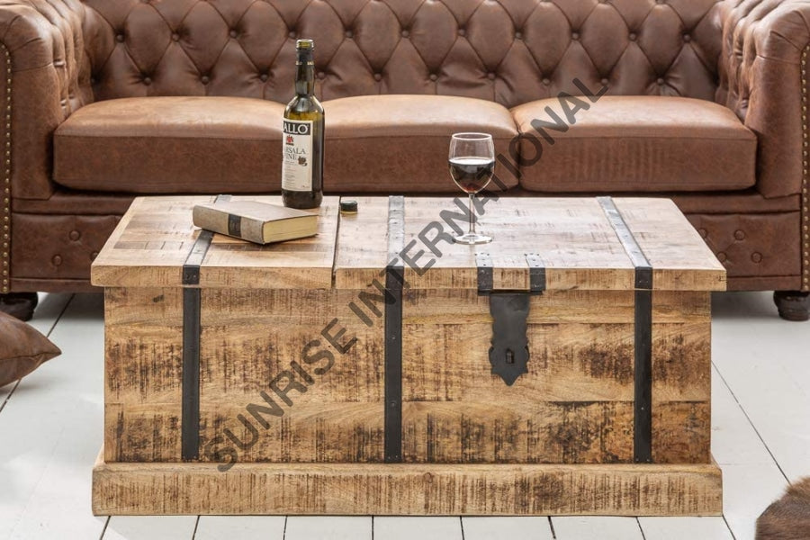 Buy Designer solid wood Center Table with storage trunk space online ...