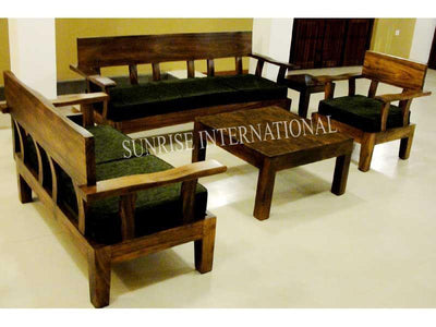 Contemporary Sheesham wood sofa set with matching wooden center table