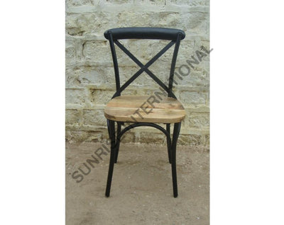 Designer Cross back Metal & wood combination chair for Home or Restaurant