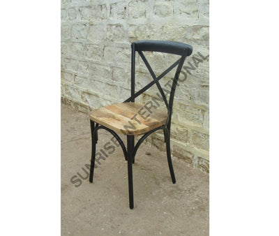 Designer Cross back Metal & wood combination chair for Home or Restaurant