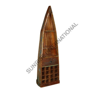 Reclaimed Wood Wooden Wine Rack Cabinet in Boat Design