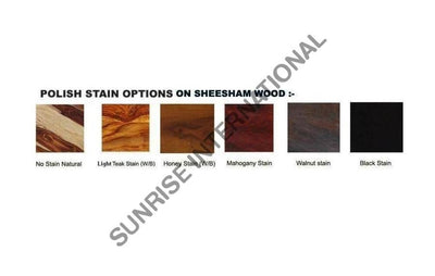 Sheesham wood polish stain options in Natural, Teak, Honey, Mahogany, Walnut and Black