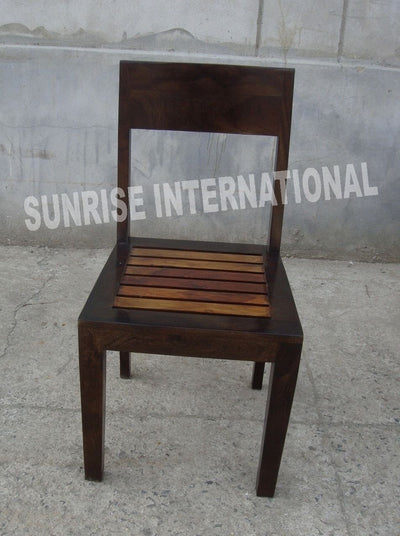 Two-tone Sheesham wood dining chair with a slatted wooden seat