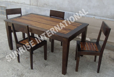 Two-tone wooden dining table set viewed from above at an angle