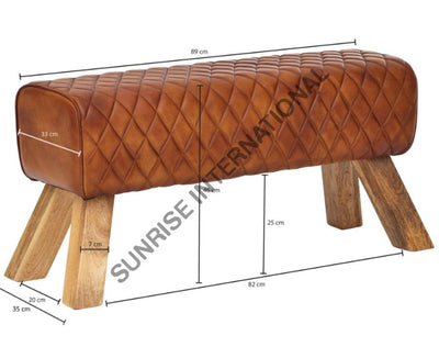 Wooden Vintage Leather Bench - Leather Furniture Home & Living:furniture:living Room:chairs