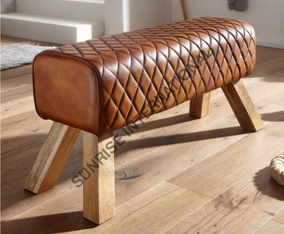 Wooden Vintage Leather Bench - Leather Furniture Home & Living:furniture:living Room:chairs