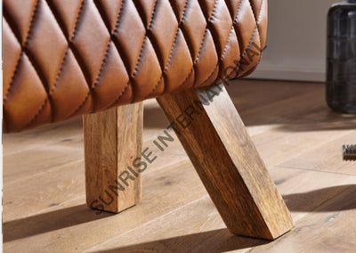 Wooden Vintage Leather Bench - Leather Furniture Home & Living:furniture:living Room:chairs