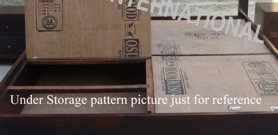 Reference view of under-mattress storage pattern for wooden bed