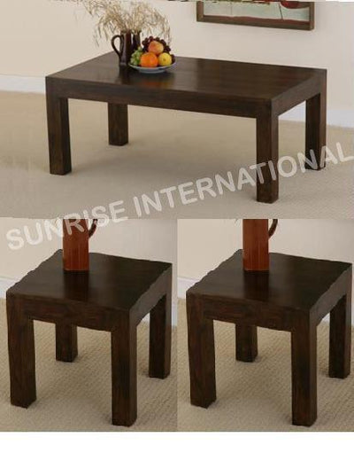 Wooden coffee table set of 3 with center table and two side tables