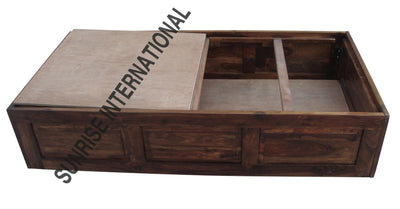 Wooden divan daybed with storage beneath the mattress area