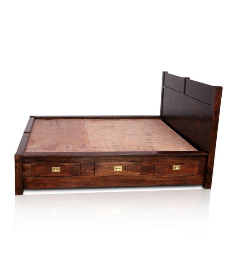 Solid wood bed, wooden bed, sheesham wood storage bed online in