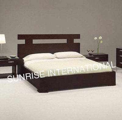 Wooden queen size storage bed in Sheesham wood with contemporary headboard