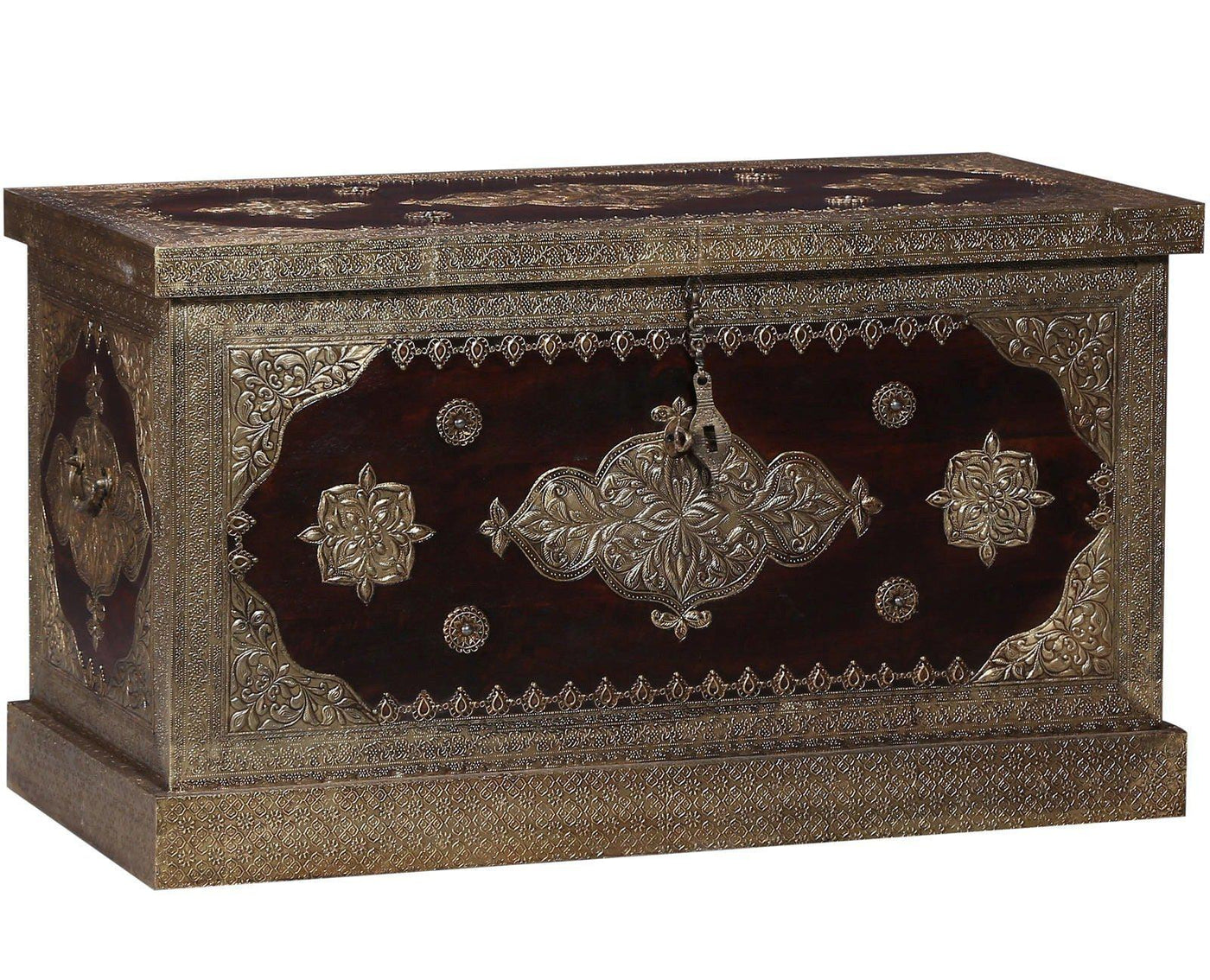 Wooden Trunk box with Brass Repousse Work